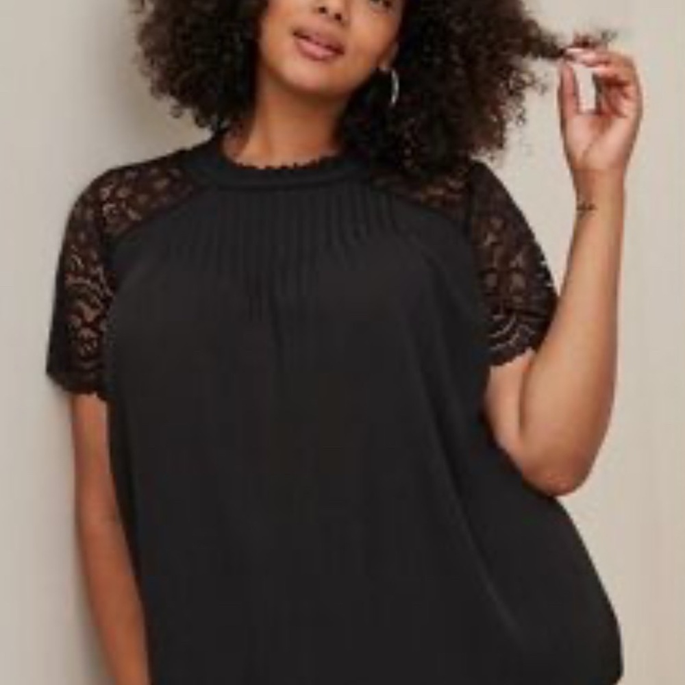 Torrid Lace Trim Mock Neck Blouse